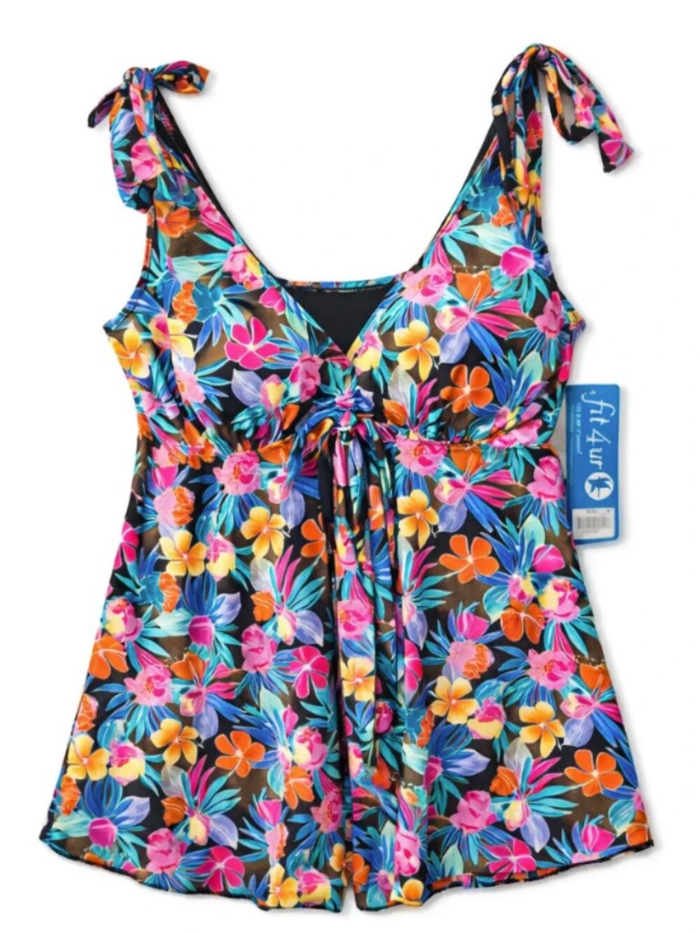 Fit 4 U Swimdress Floral Swim Dress Tie Shoulder Tummy Control NWT 20W